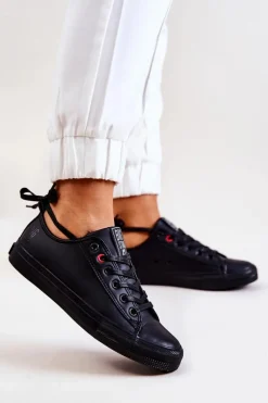 Clearance Big Star Shoes Niskie Skórzane Tenisówki Big Star JJ274006 Czarne Czarny