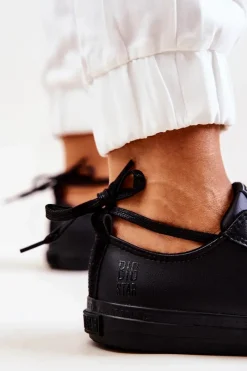 Clearance Big Star Shoes Niskie Skórzane Tenisówki Big Star JJ274006 Czarne Czarny