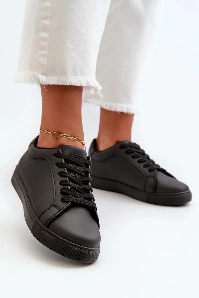 New Evento Niskie Sneakersy Buty Sportowe Damskie Z Eko Skóry Czarne Diunna