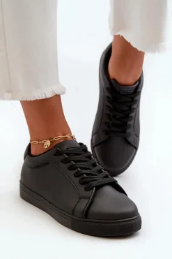 New Evento Niskie Sneakersy Buty Sportowe Damskie Z Eko Skóry Czarne Diunna