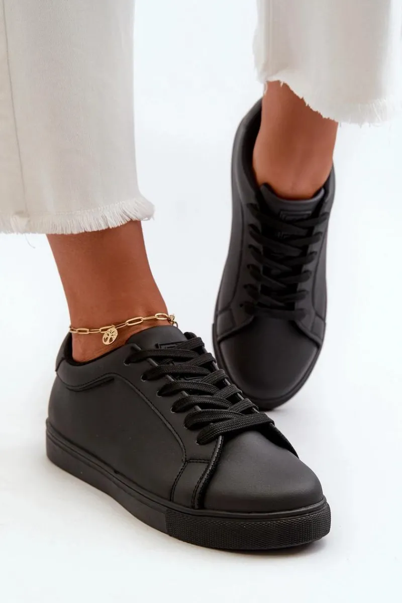 New Evento Niskie Sneakersy Buty Sportowe Damskie Z Eko Skóry Czarne Diunna