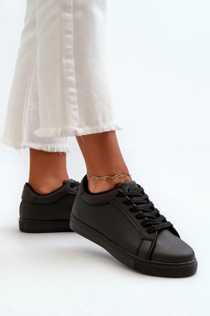 New Evento Niskie Sneakersy Buty Sportowe Damskie Z Eko Skóry Czarne Diunna