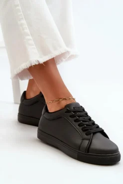 New Evento Niskie Sneakersy Buty Sportowe Damskie Z Eko Skóry Czarne Diunna