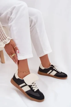 Sneakersy Damskie>Boto Niskie Sneakersy Damskie Z Wywiniętym Językiem Czarne Ardira Czarny