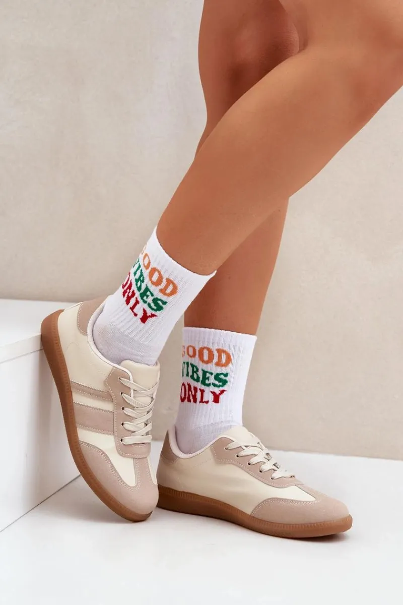 Sneakersy Damskie>Boto Niskie Sneakersy Damskie Z Eko Skóry Beżowe Nonalorin Beżowy