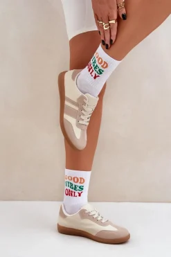Sneakersy Damskie>Boto Niskie Sneakersy Damskie Z Eko Skóry Beżowe Nonalorin Beżowy