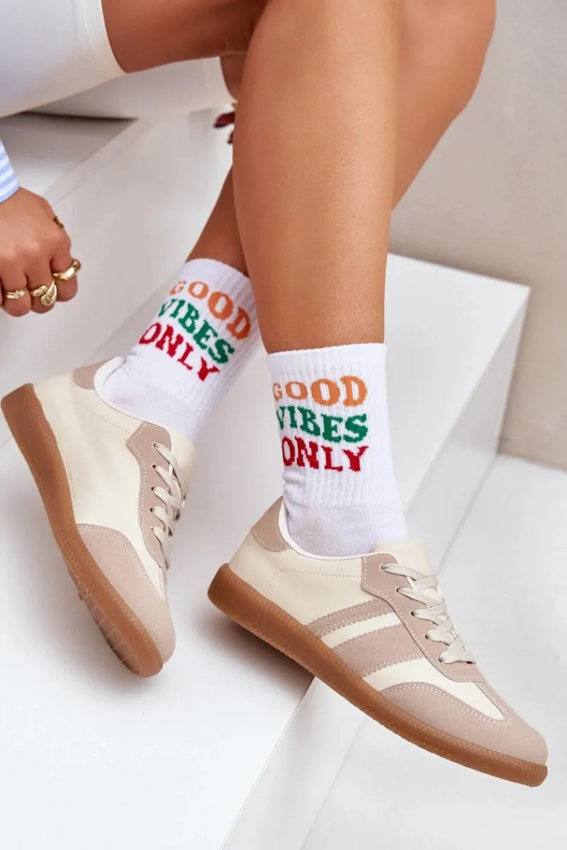 Sneakersy Damskie>Boto Niskie Sneakersy Damskie Z Eko Skóry Beżowe Nonalorin Beżowy