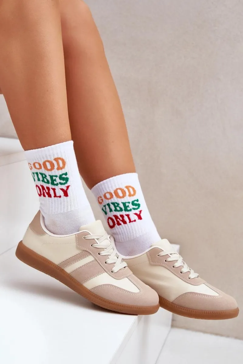 Sneakersy Damskie>Boto Niskie Sneakersy Damskie Z Eko Skóry Beżowe Nonalorin Beżowy