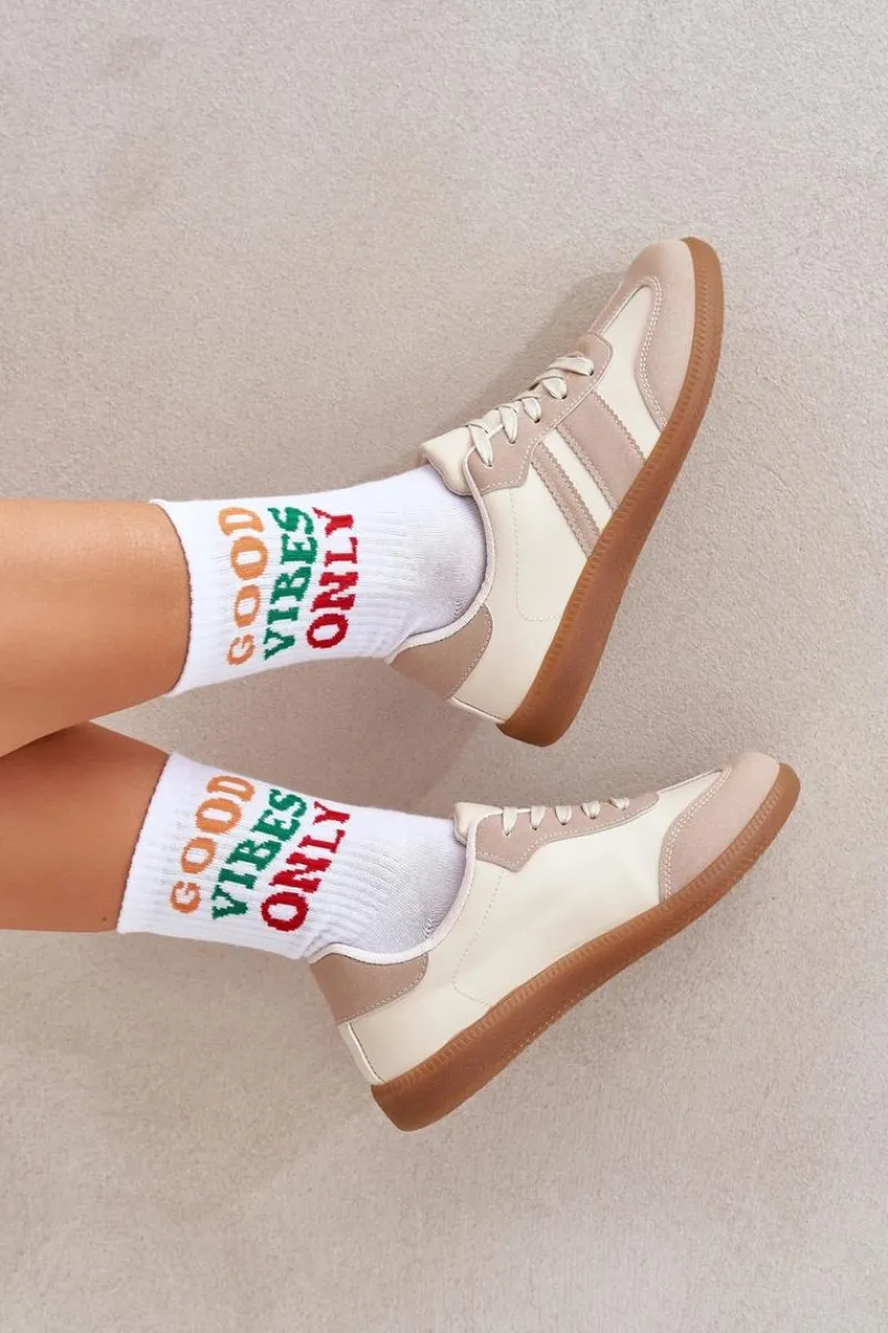 Sneakersy Damskie>Boto Niskie Sneakersy Damskie Z Eko Skóry Beżowe Nonalorin Beżowy