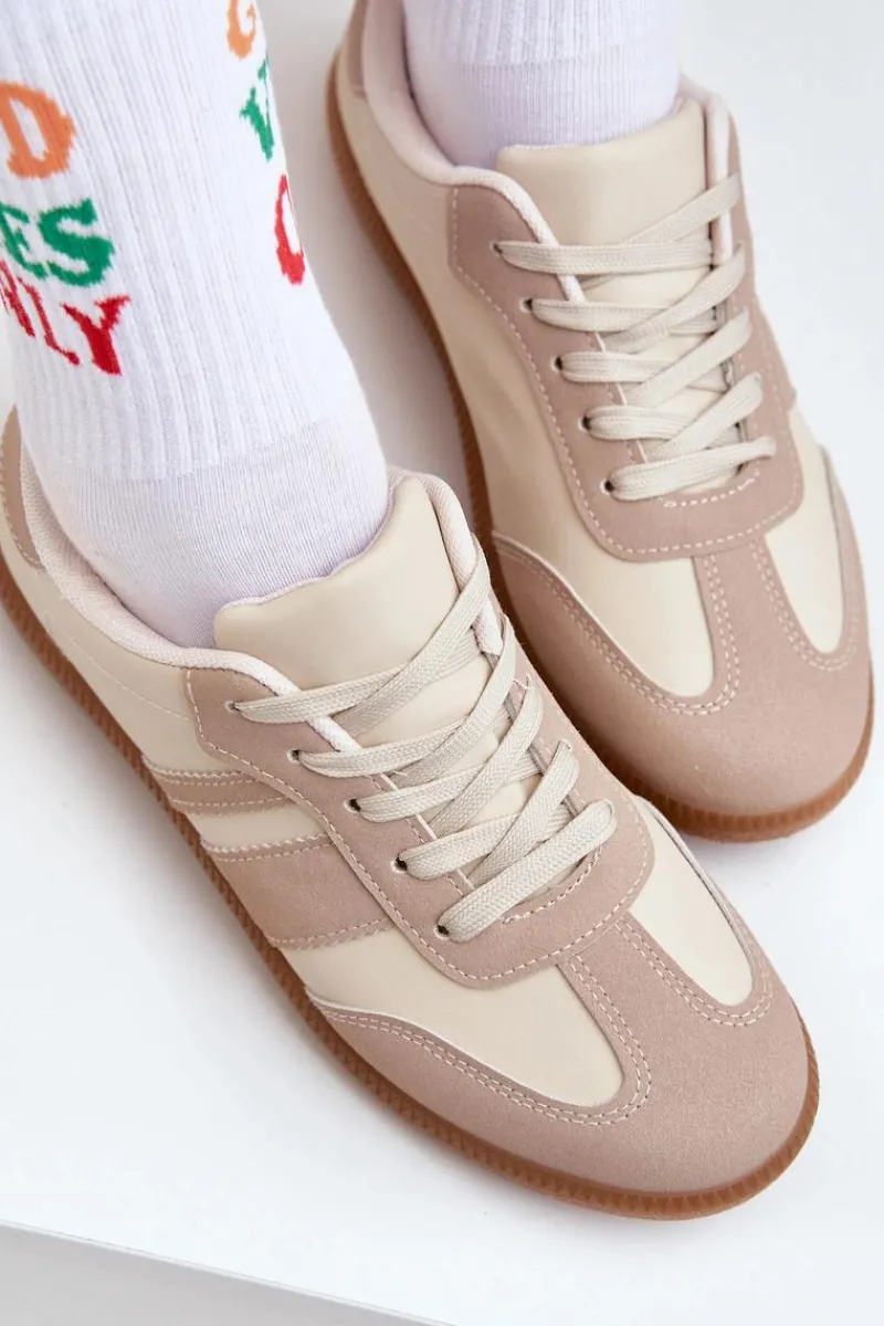 Sneakersy Damskie>Boto Niskie Sneakersy Damskie Z Eko Skóry Beżowe Nonalorin Beżowy