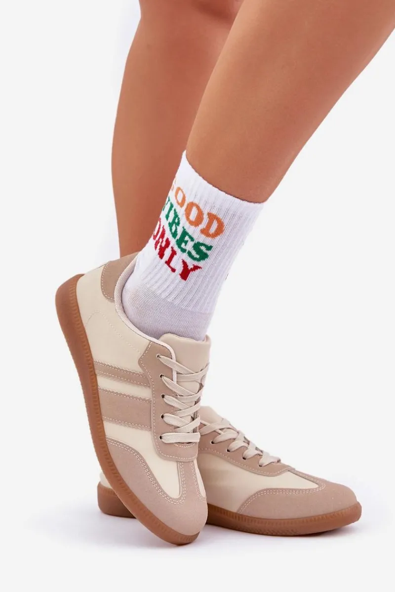 Sneakersy Damskie>Boto Niskie Sneakersy Damskie Z Eko Skóry Beżowe Nonalorin Beżowy