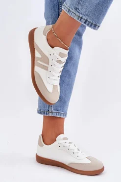 Sneakersy Damskie>Boto Niskie Sneakersy Damskie Z Eko Skóry Biało-Beżowe Navidemi