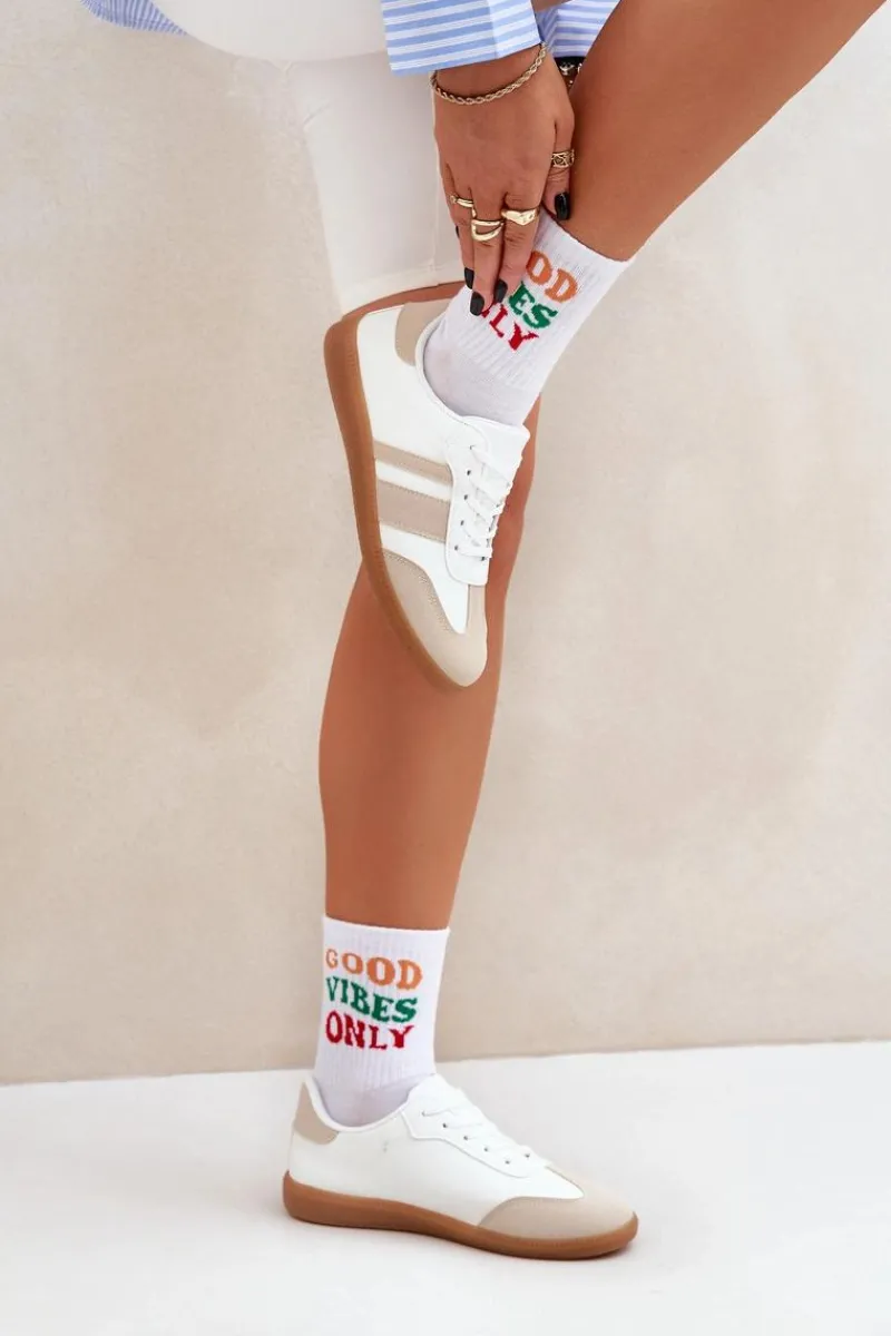 Sneakersy Damskie>Boto Niskie Sneakersy Damskie Z Eko Skóry Beżowo-Białe Nonalorin