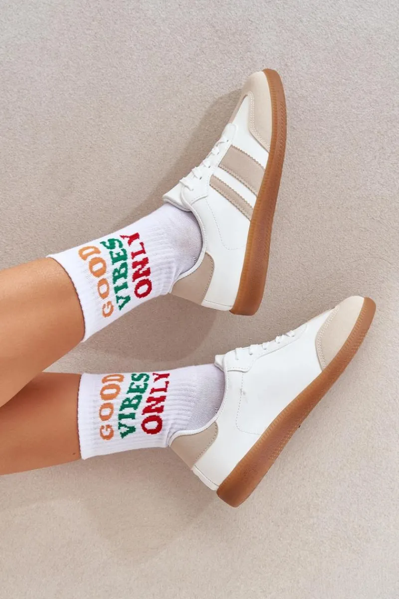 Sneakersy Damskie>Boto Niskie Sneakersy Damskie Z Eko Skóry Beżowo-Białe Nonalorin