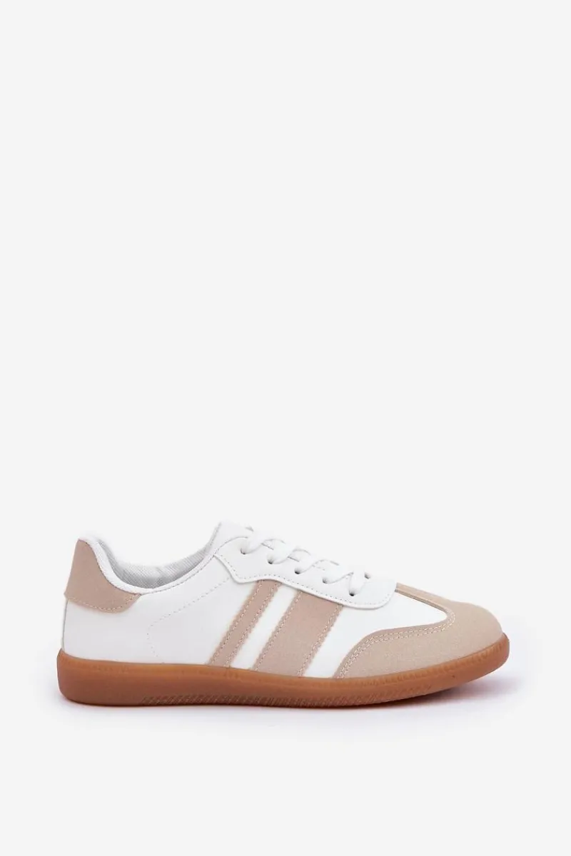 Sneakersy Damskie>Boto Niskie Sneakersy Damskie Z Eko Skóry Beżowo-Białe Nonalorin