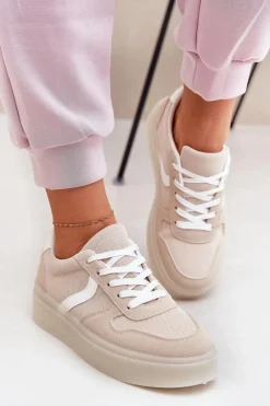 Discount Evento Niskie Sneakersy Damskie Na Platformie Beżowe Telmira Beżowy