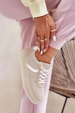 Discount Evento Niskie Sneakersy Damskie Na Platformie Beżowe Telmira Beżowy