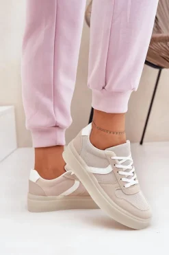 Discount Evento Niskie Sneakersy Damskie Na Platformie Beżowe Telmira Beżowy