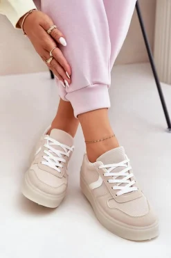 Discount Evento Niskie Sneakersy Damskie Na Platformie Beżowe Telmira Beżowy
