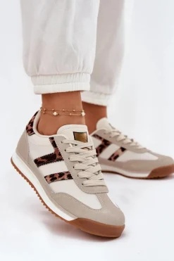 Sneakersy Damskie>Boto Niskie Sneakersy Damskie Panterka Beżowe Rulaana