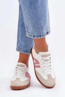 Sneakersy Damskie>Boto Niskie Sneakersy Damskie Z Eko Skóry Biało-Różowe Navidemi