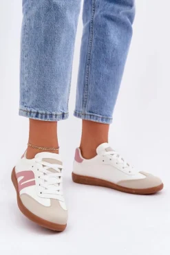 Sneakersy Damskie>Boto Niskie Sneakersy Damskie Z Eko Skóry Biało-Różowe Navidemi