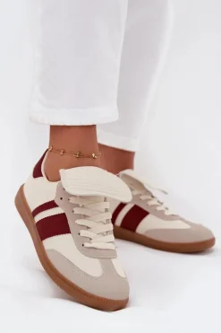 Sneakersy Damskie>Boto Niskie Sneakersy Damskie Z Wywiniętym Językiem Bordowe Ardira Czerwony