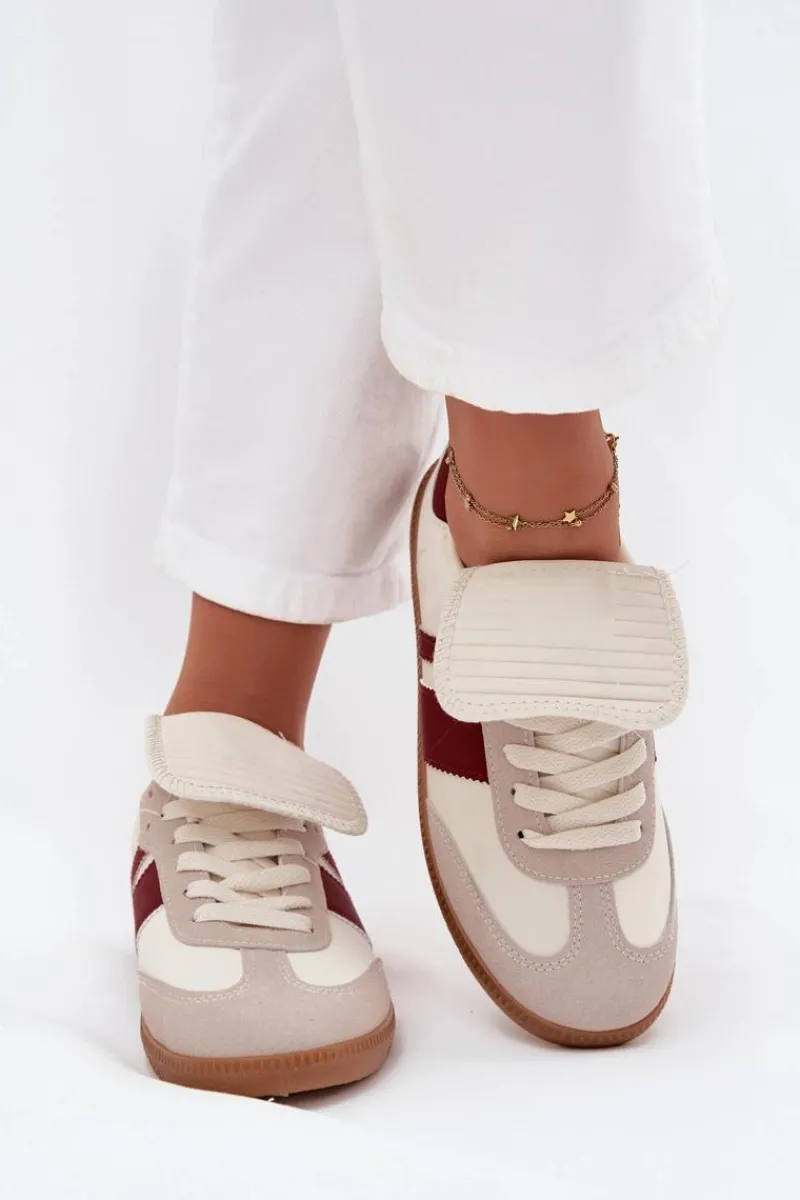 Sneakersy Damskie>Boto Niskie Sneakersy Damskie Z Wywiniętym Językiem Bordowe Ardira Czerwony