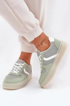 Sneakersy Damskie>Evento Niskie Sneakersy Damskie Na Platformie Zielone Telmira Zielony