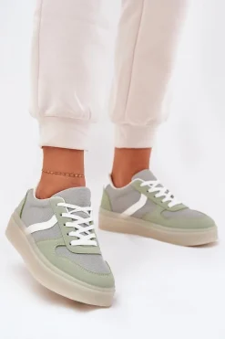 Sneakersy Damskie>Evento Niskie Sneakersy Damskie Na Platformie Zielone Telmira Zielony