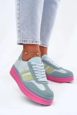 Sale Niskie Sneakersy Na Platformie Niebieskie Ovivene Damskie Buty Sportowe Na Platformie|Sneakersy Damskie