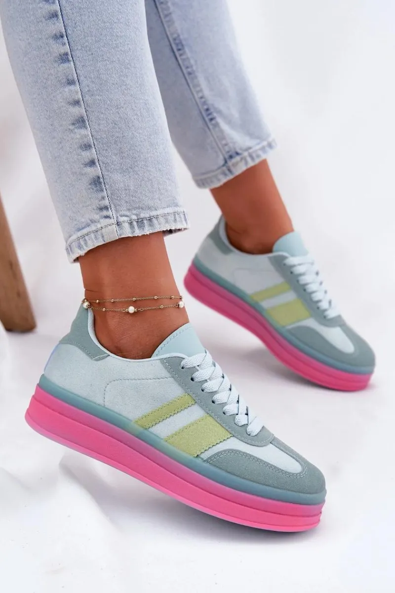 Sale Niskie Sneakersy Na Platformie Niebieskie Ovivene Damskie Buty Sportowe Na Platformie|Sneakersy Damskie