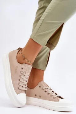 Online Niskie Sznurowane Tenisówki Big Star LL274969 Beżowe Damskie Trampki Damskie Big Star|Trampki Damskie Niskie