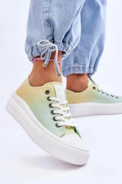 Discount Big Star Shoes Niskie Tenisówki Na Platformie Big Star LL274A186 Żółto-Zielone