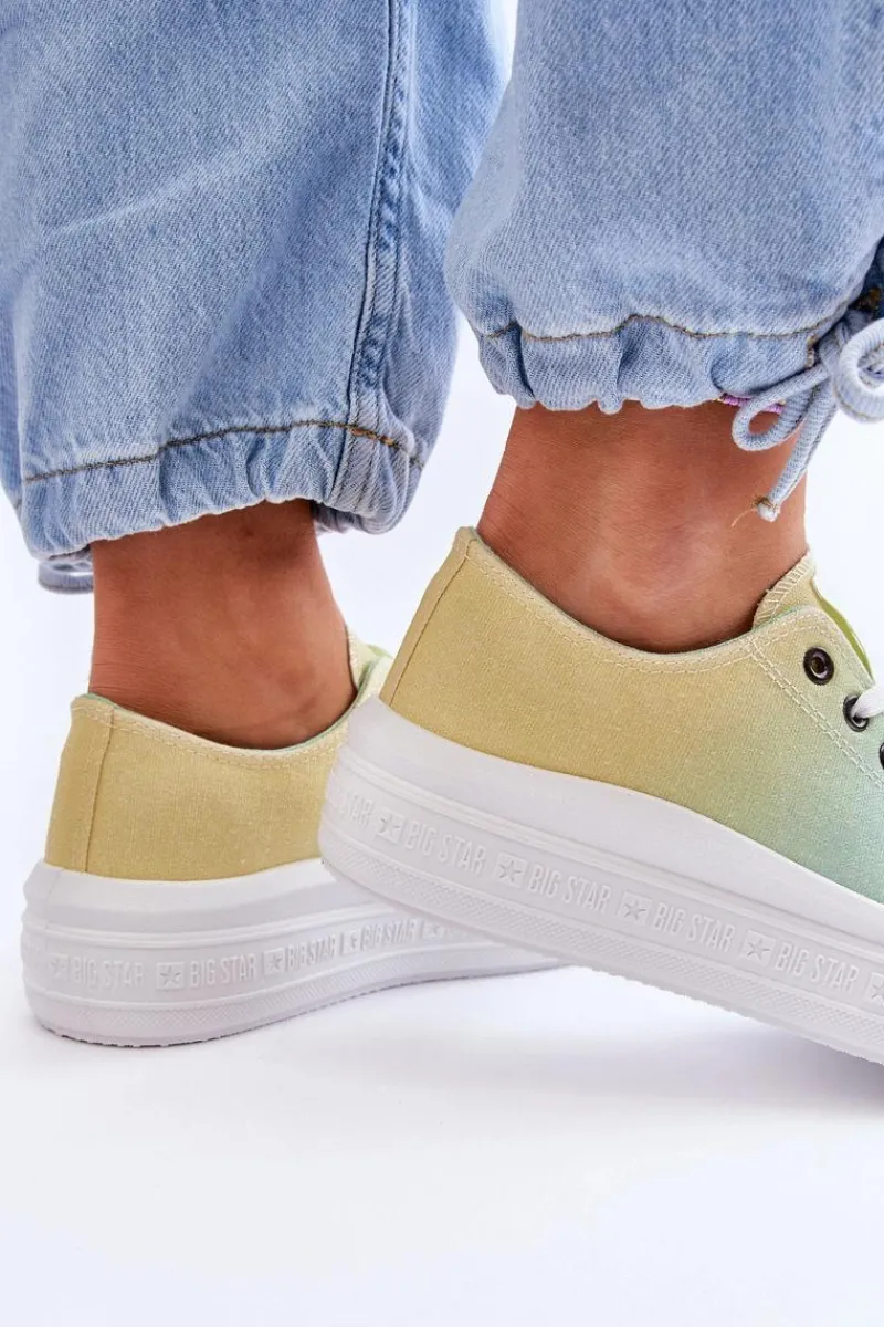 Discount Big Star Shoes Niskie Tenisówki Na Platformie Big Star LL274A186 Żółto-Zielone