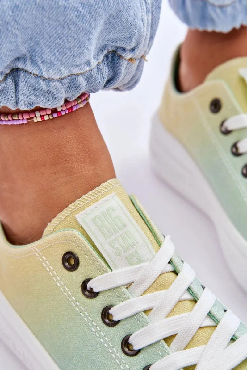 Discount Big Star Shoes Niskie Tenisówki Na Platformie Big Star LL274A186 Żółto-Zielone