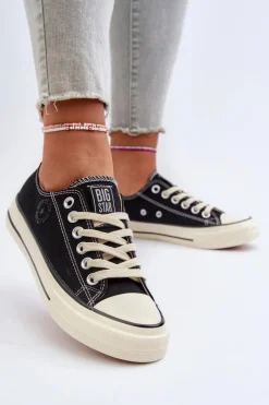 Outlet Big Star Shoes Niskie Trampki Damskie Big Star NN274269 Czarne Czarny