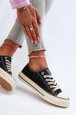 Outlet Big Star Shoes Niskie Trampki Damskie Big Star NN274269 Czarne Czarny