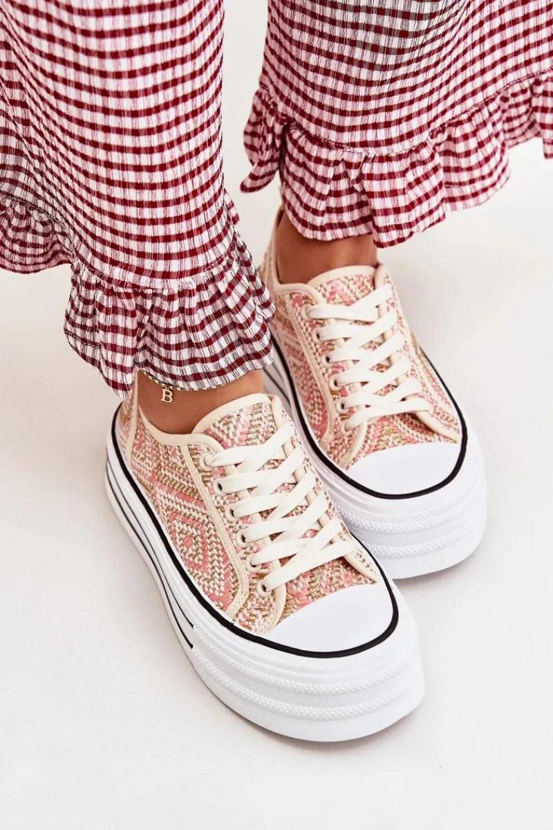 Boto Niskie Trampki Damskie Na Platformie Różowe Melina