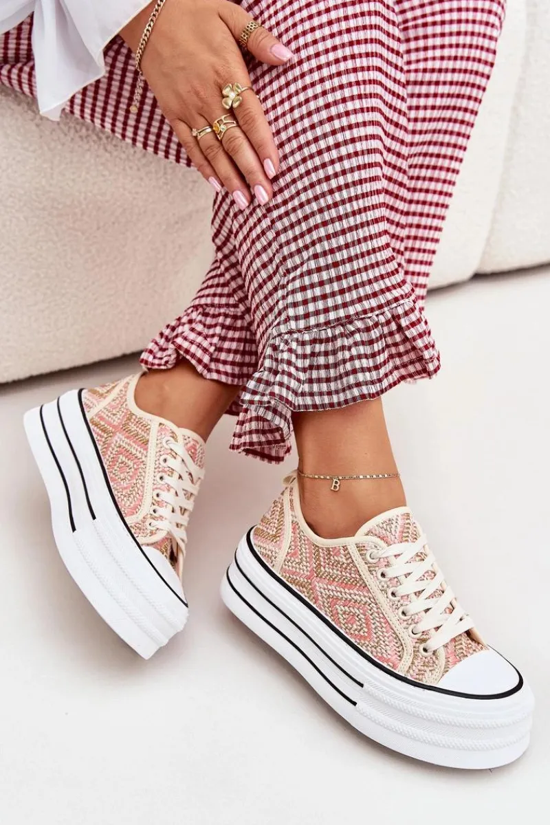 Boto Niskie Trampki Damskie Na Platformie Różowe Melina