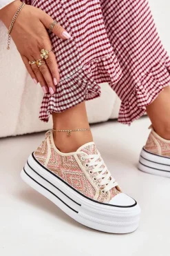 Boto Niskie Trampki Damskie Na Platformie Różowe Melina