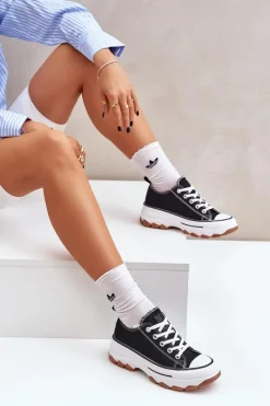 Trampki Damskie Niskie></noscript>Evento Niskie Trampki Damskie Na Platformie Czarne Aradwin Czarny