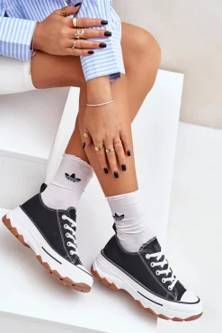 Trampki Damskie Niskie></noscript>Evento Niskie Trampki Damskie Na Platformie Czarne Aradwin Czarny