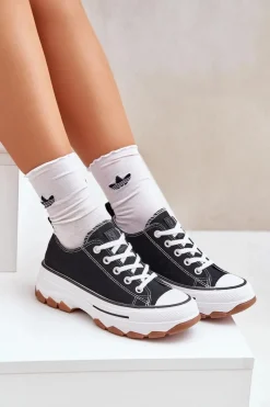 Trampki Damskie Niskie></noscript>Evento Niskie Trampki Damskie Na Platformie Czarne Aradwin Czarny