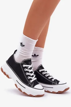 Trampki Damskie Niskie></noscript>Evento Niskie Trampki Damskie Na Platformie Czarne Aradwin Czarny