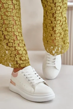 Online Boto Niskie Trampki Damskie Na Platformie Z Eko Skóry Biało-Różowo Nevelena