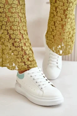 Trampki Damskie Niskie>Boto Niskie Trampki Damskie Na Platformie Z Eko Skóry Biało-Zielone Nevelena