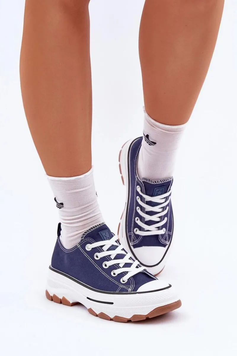 Hot Evento Niskie Trampki Damskie Na Platformie Granatowe Aradwin Niebieski