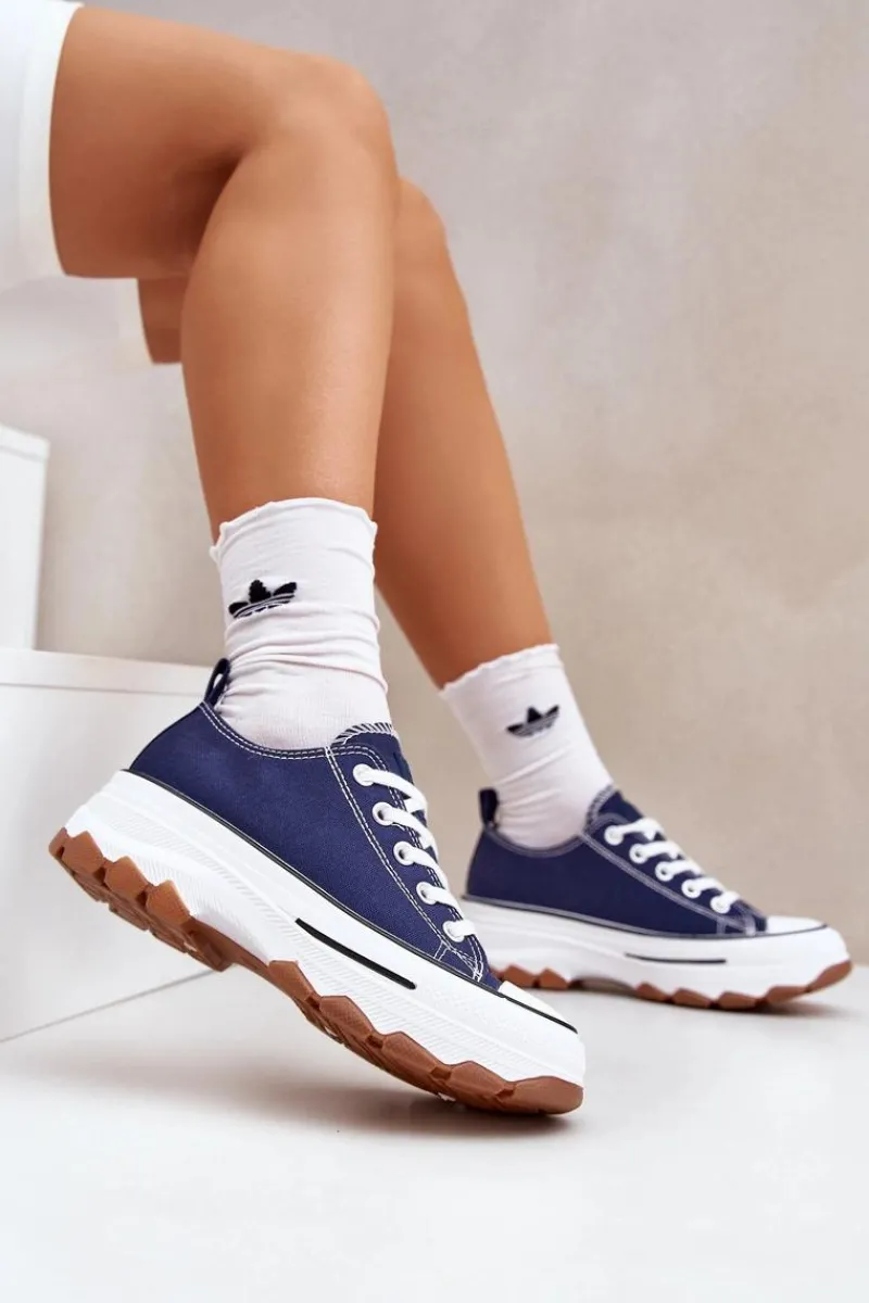 Hot Evento Niskie Trampki Damskie Na Platformie Granatowe Aradwin Niebieski