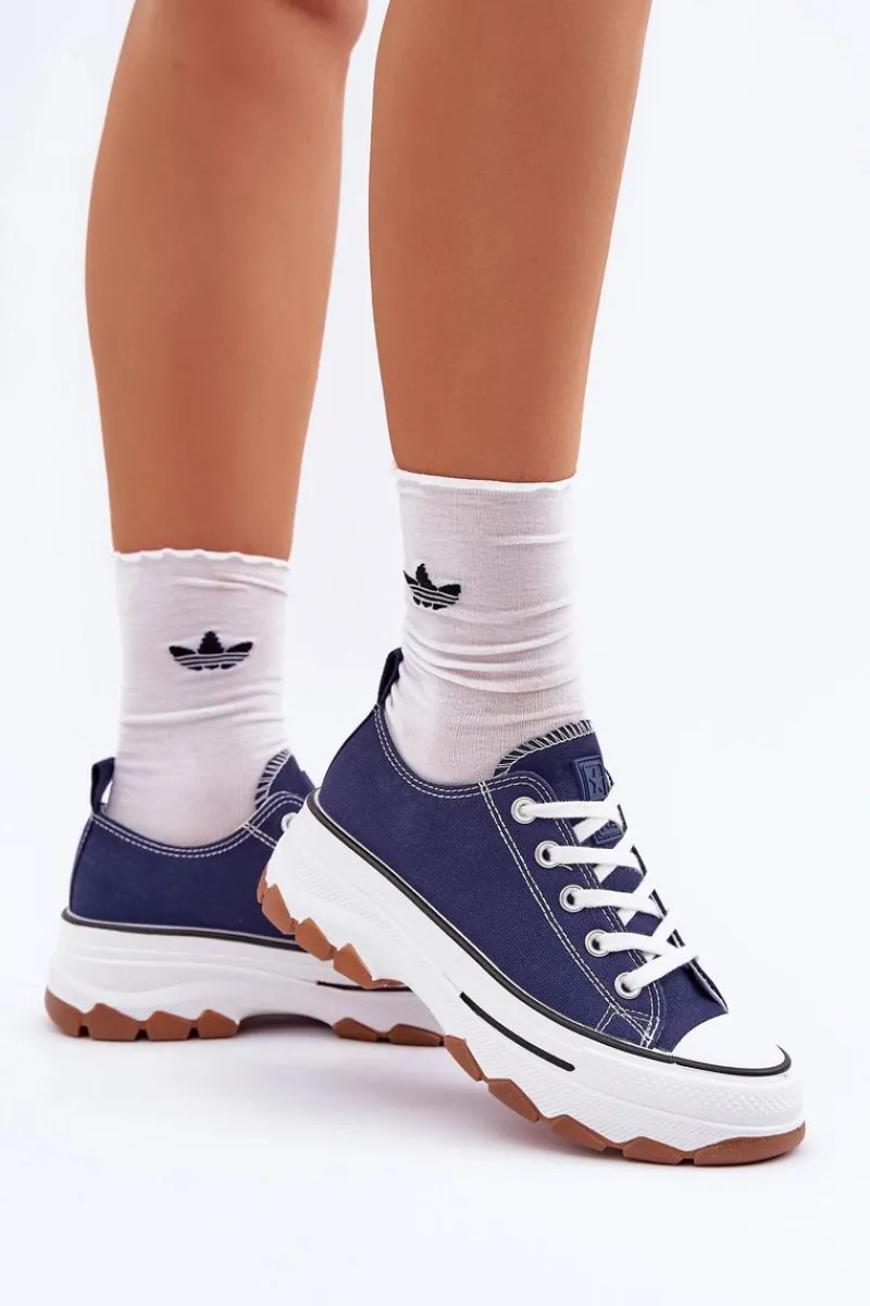 Hot Evento Niskie Trampki Damskie Na Platformie Granatowe Aradwin Niebieski